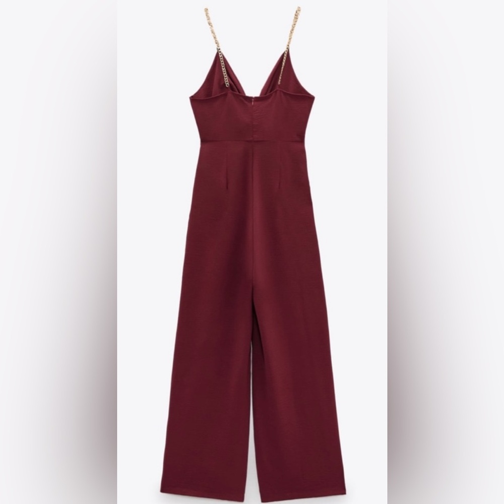 Zara Chain Strap Knotted Jumpsuit in Burgundy Size Medium - Picture 8 of 8
